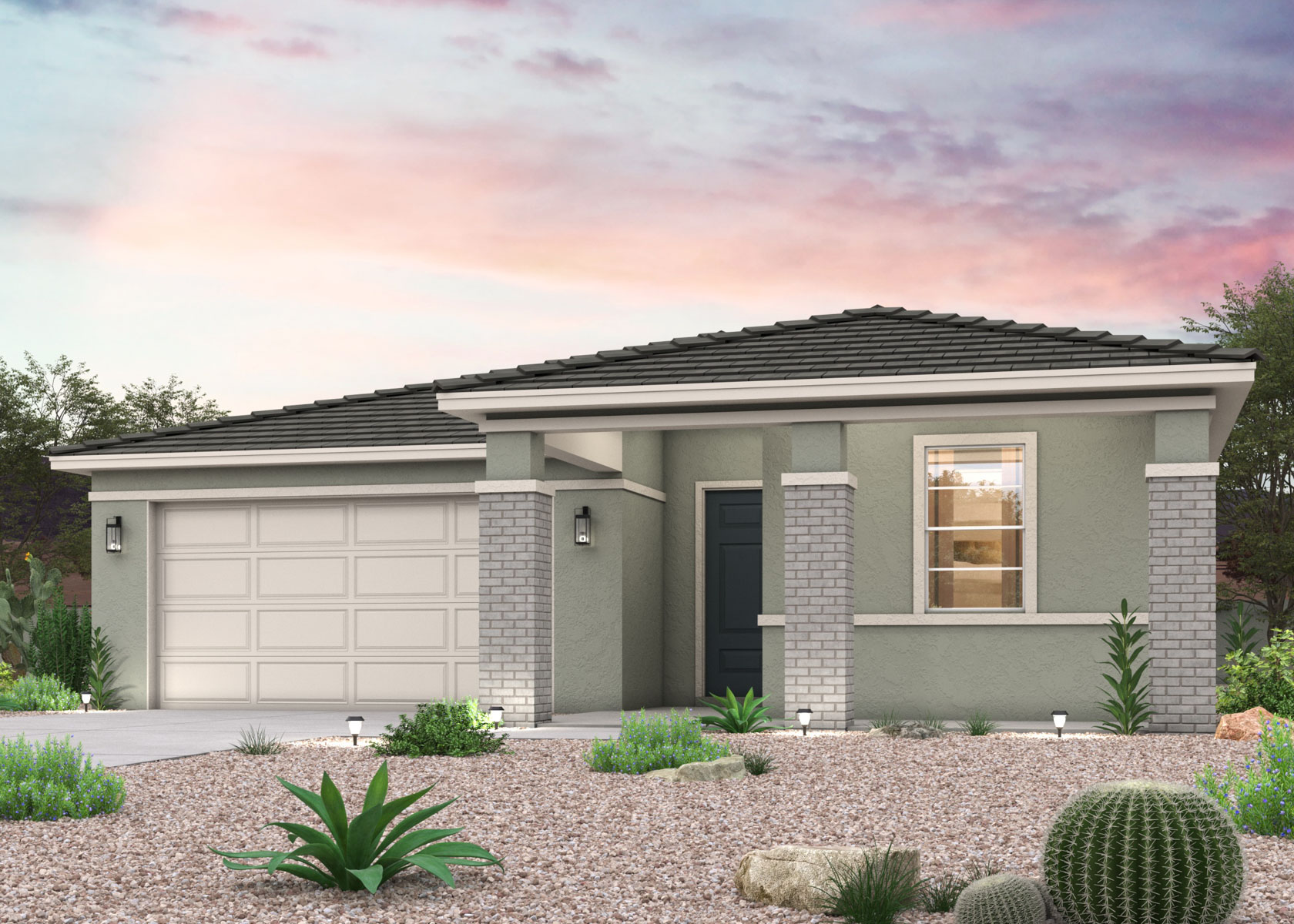 Twilight rendering of front of home with 2 car garage in Surprise, AZ