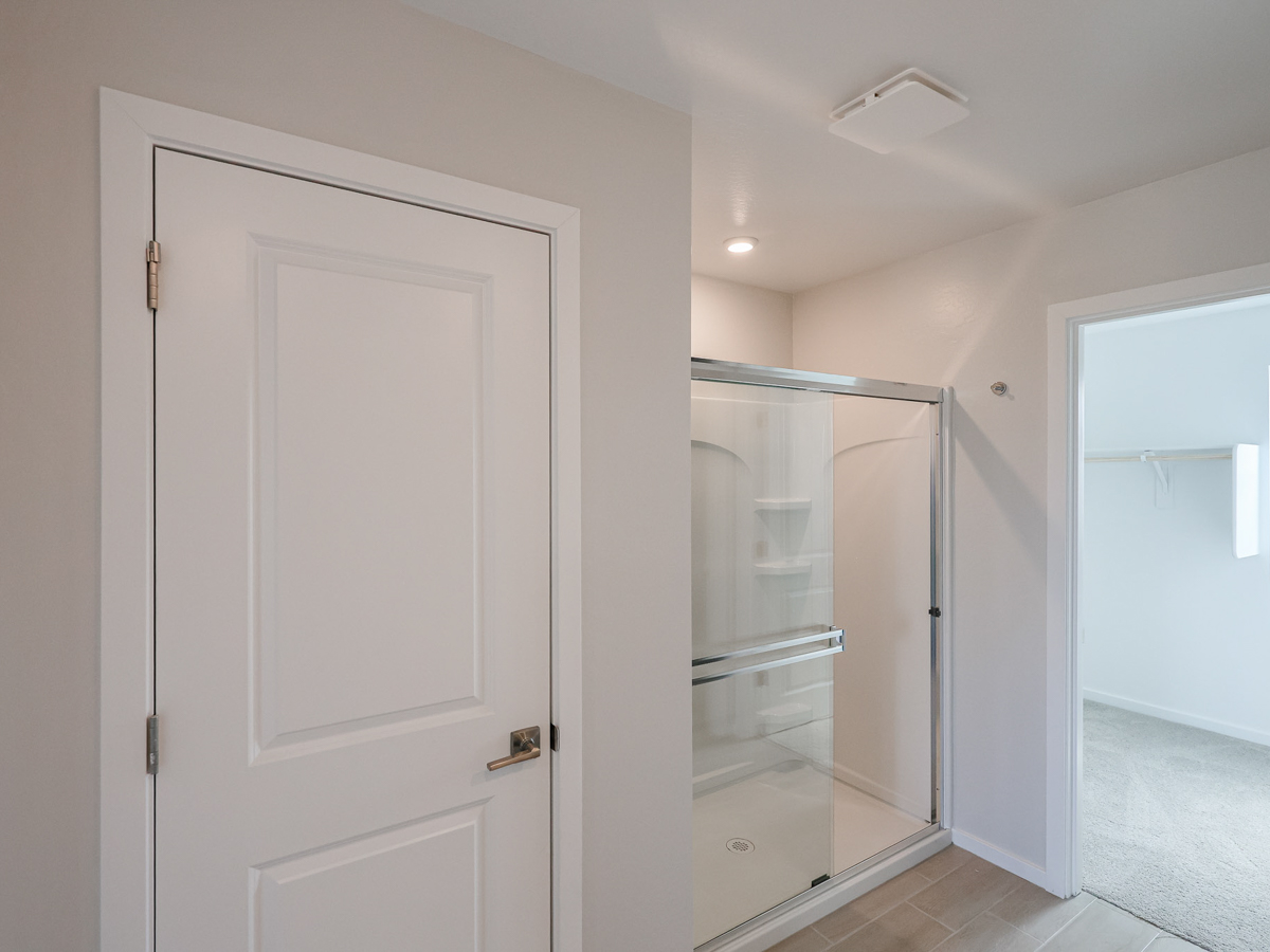 A white door in a room.