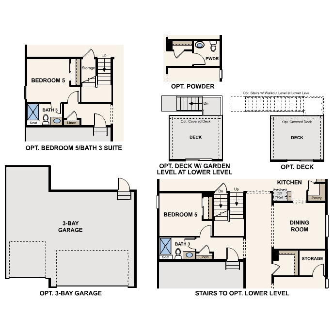 Diagram, engineering drawing. Tahoe Floorplan, Main Level Options