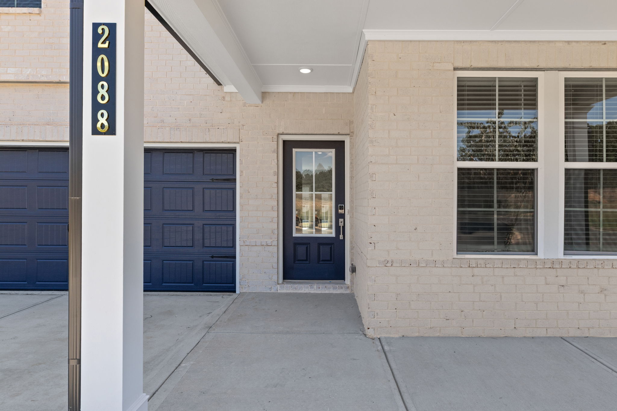 A building with blue doors.