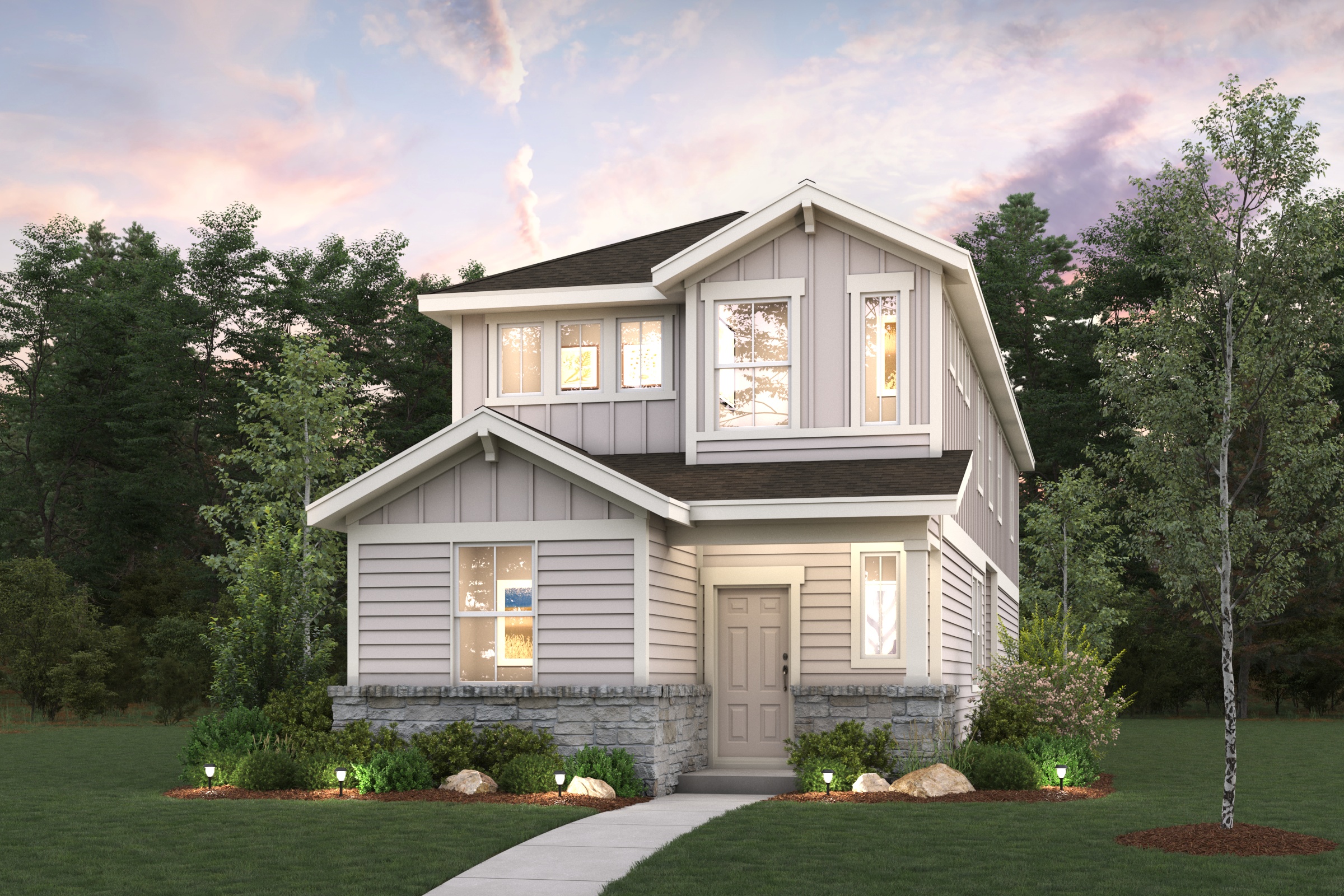 A house with trees around it.