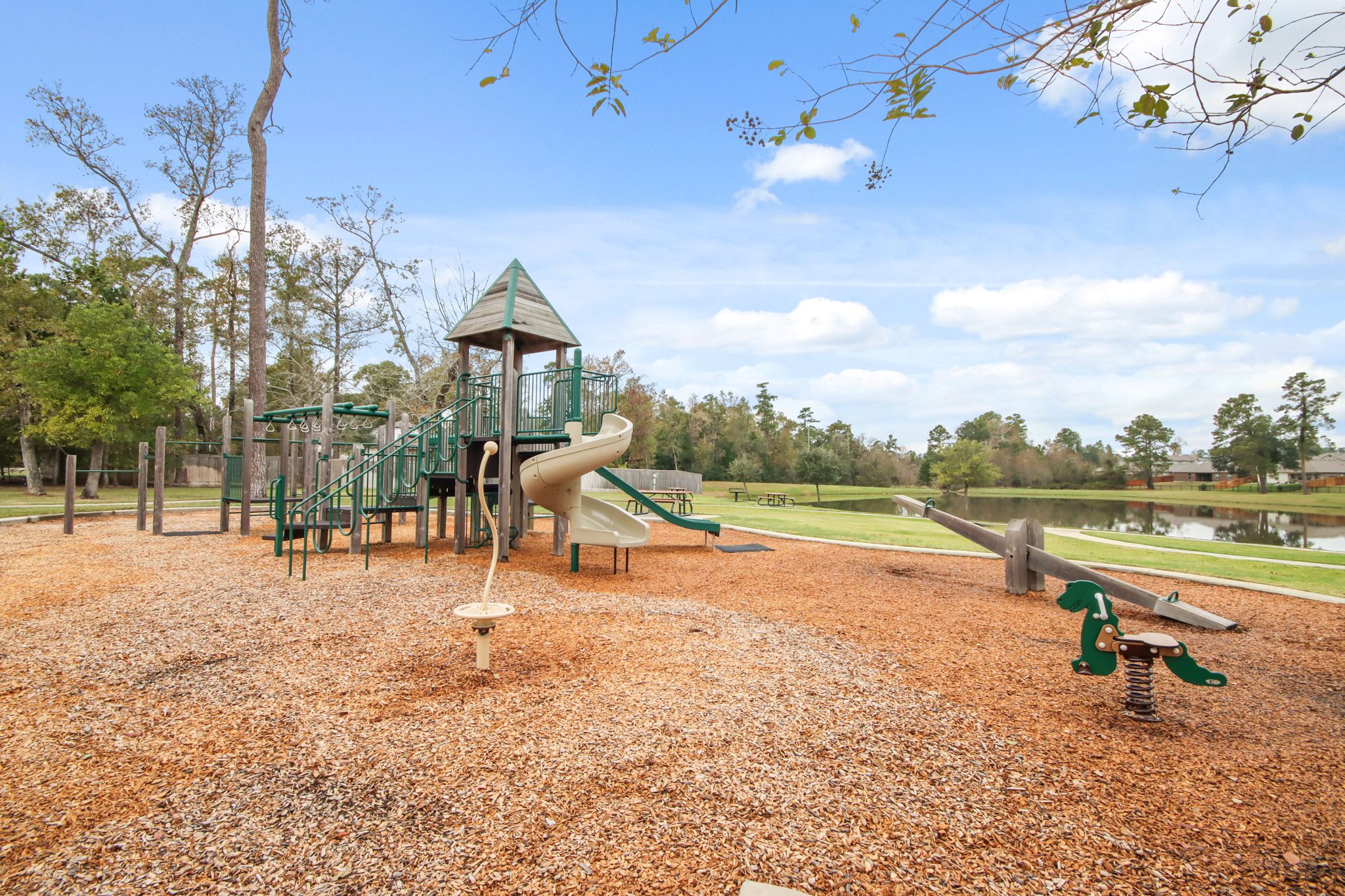 A playground with a slide.