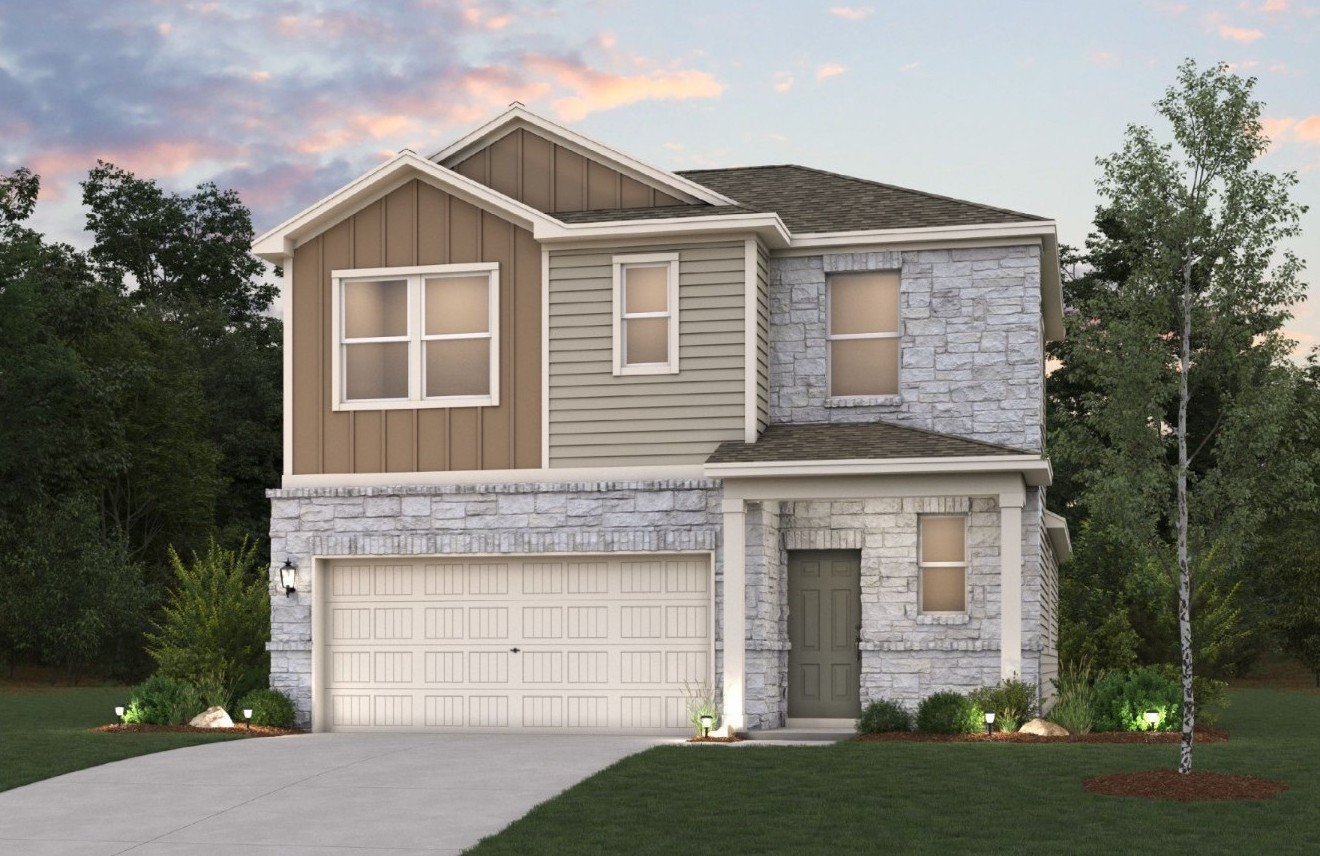 A house with trees around it.