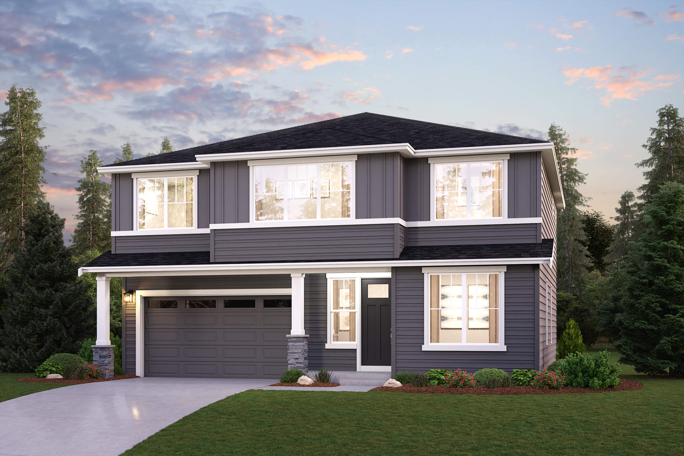 A house with a garage.