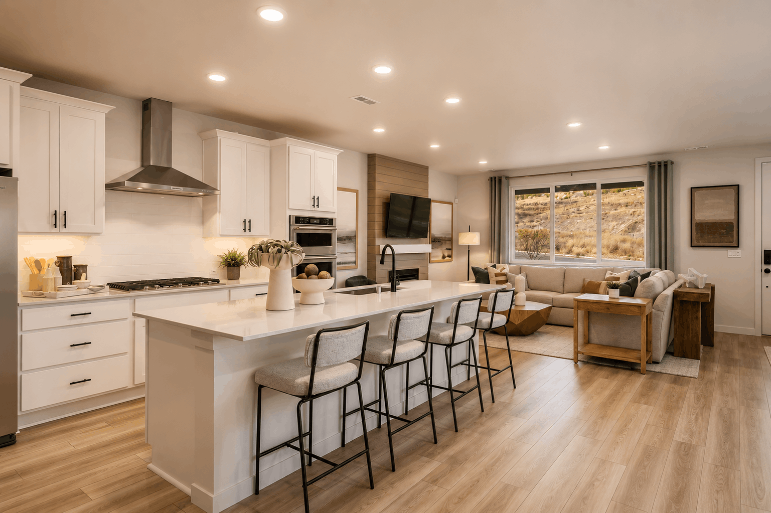 A kitchen with a large island.