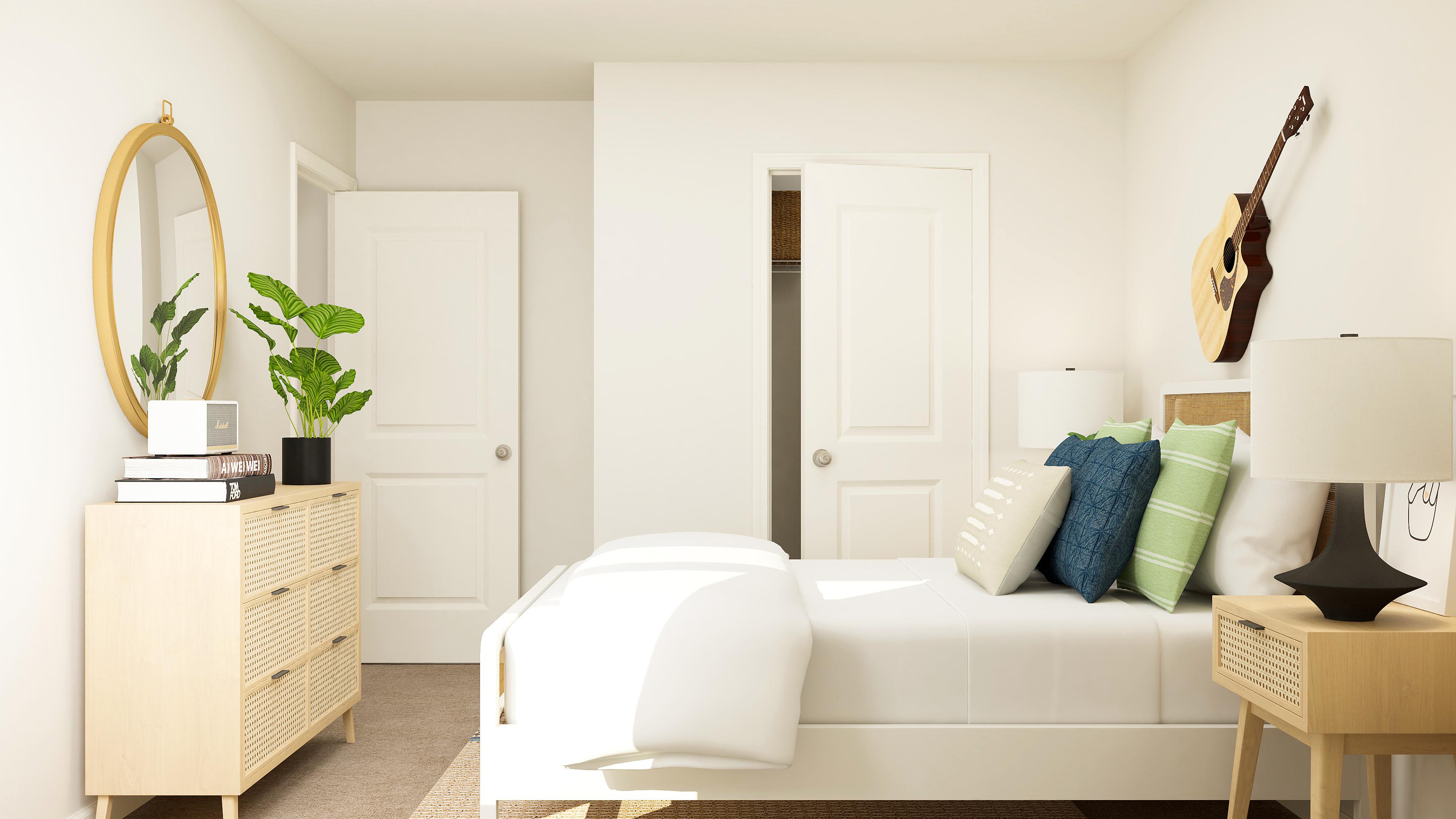 A white couch in a room.